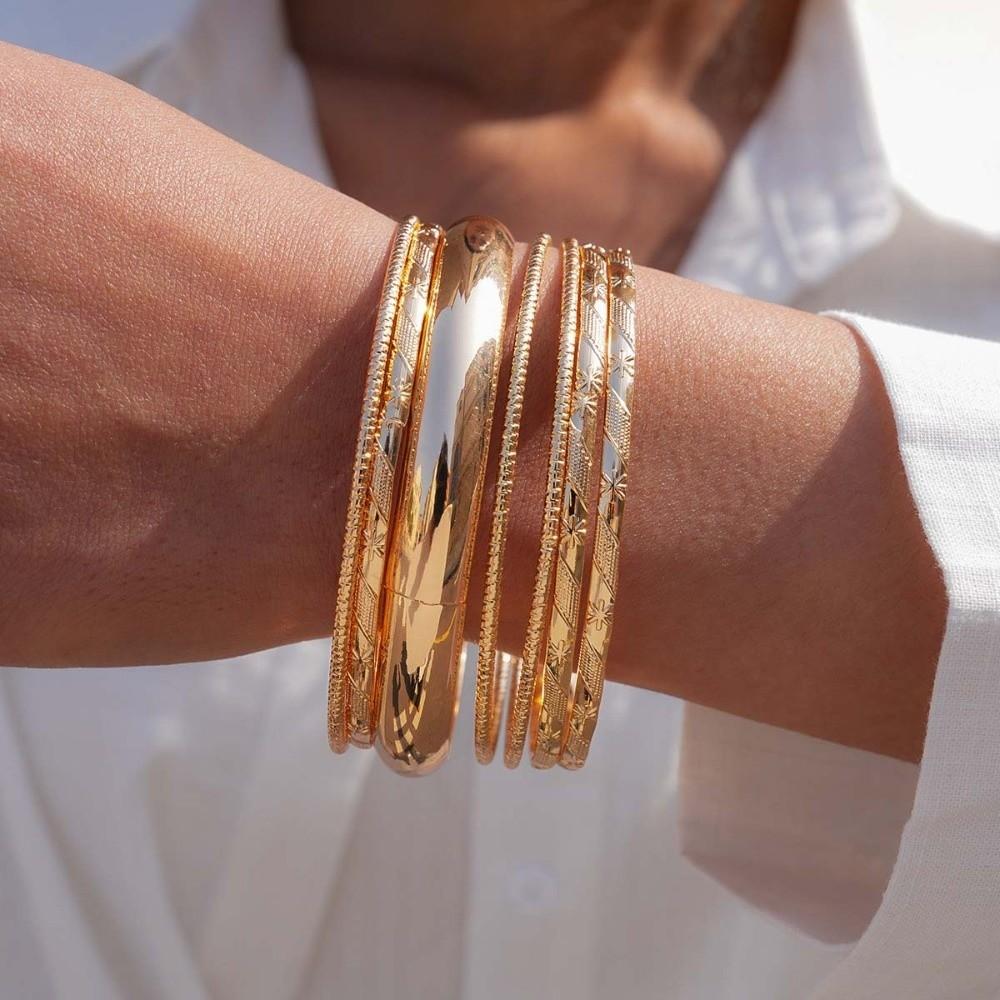 6Pcs/7Pcs Europe American Style Wide Open Bangle Set Exaggerated Bracelet Girls