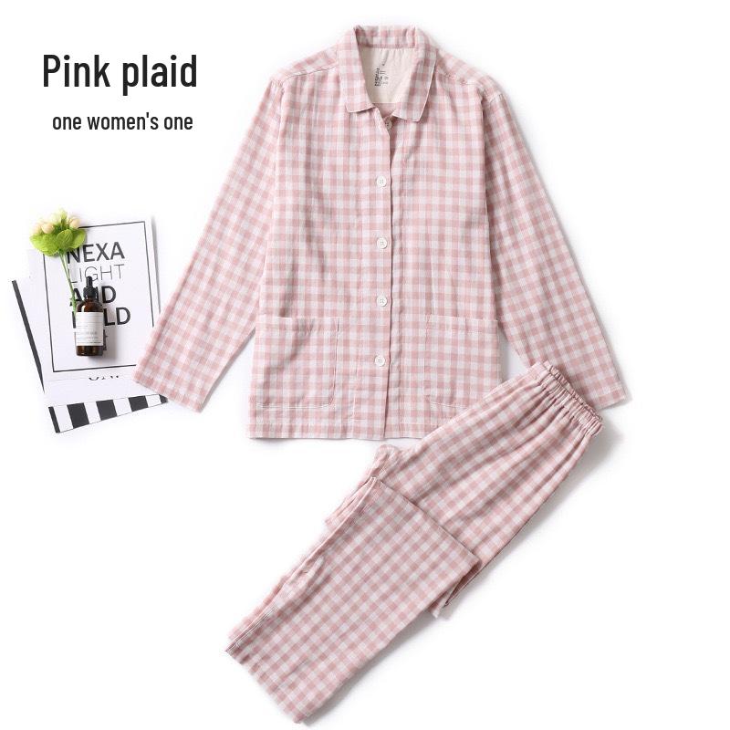 

FJ01 MUJI Японская пижама из двойной марли, хлопок, в клетку - 100% хлопок, свободный крой, с длинным рукавом и брюками для пар. Medium