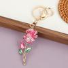 Keychain Pendant Rose Flower Shape Key Holder with Multicolor Rhinestones Anti-Oxidation Lobster Clasp Keyring Backpacks Car Accessory