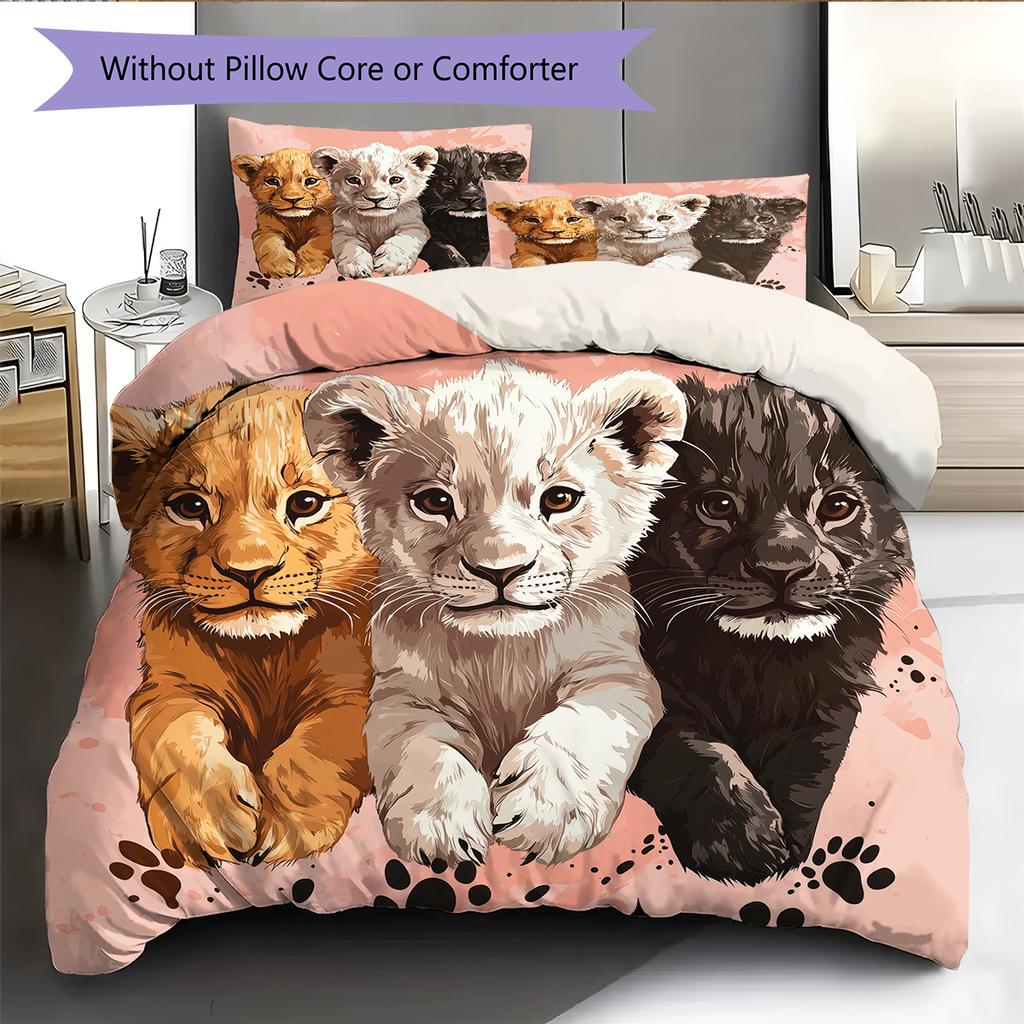 Little Lion Pattern Bedding Home Decoration Birthday Gift (1 * duvet cover + 2 * pillowcase, without core)