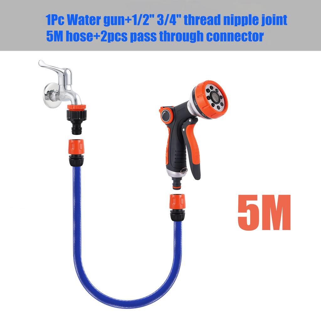 8-Function Water Gun 1/2/5/10M 1/2 Hose Kit Garden Irrigation Car Washing Yard Lawn Watering Spray Gun House Cleaning Pet
