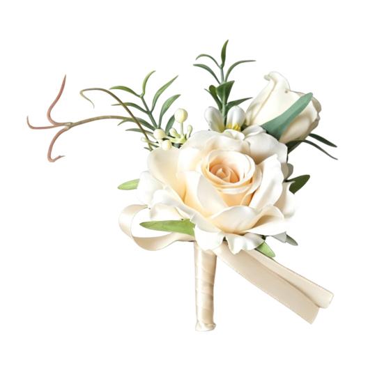 White Rose Wedding Boutonniere European Style Silk Elegant Wrist Corsage Flower for Bride Corsage бежевый