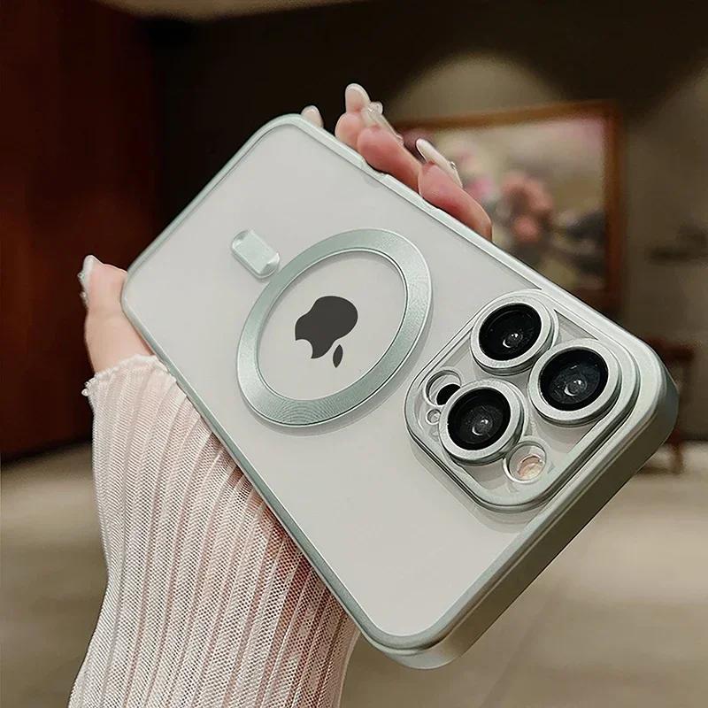 Shockproof Matte Plating Magnetic Clear Case For iPhone 15 14 13 12 11 Pro Max 15 Plus Silicone Wireless Charge Soft pink Cover