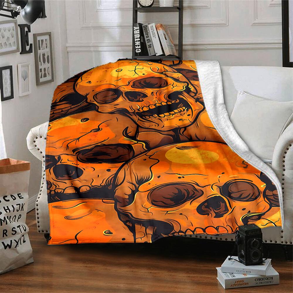 1pc Skull Horror Lightweight Flannel Blanket, Comfortable and Warm Blanket, for Office and Camping Sofa Bed, Livingroom164