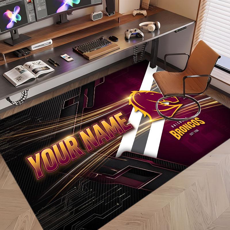 Benutzerdefinierter Teppich Brisbane Broncos Muster Druck Name Text Weicher Rutschfester Boden Teppich für Zuhause Innen Dekoration