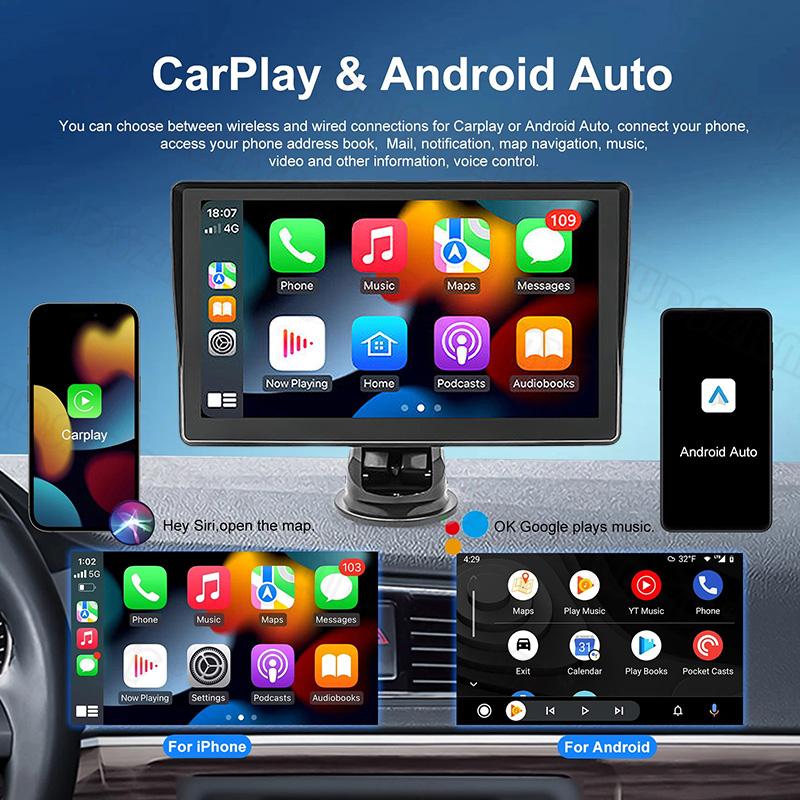 7 Inch Portable Car Radio Multimedia Video Player Wireless CarPlay Android Auto Bluetooth Car Touch Screen Rear View Camera