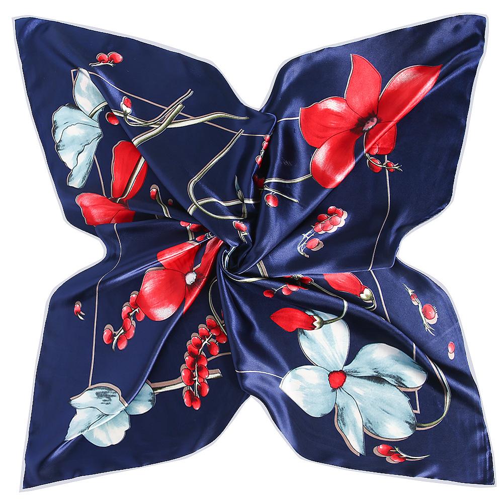 90*90cm  Spring Floral Flower Printed Small Saquare Scarf Foulard Hijabs For Ladies