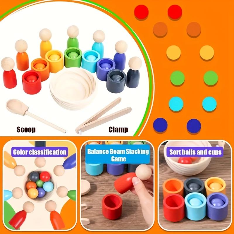 Wooden Classification Game Set, Rainbow Ball and Cup Color Classification Game, Fine Action Learning Toy, Puzzle Education Toy, Sensory Toy