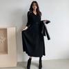 Elegant V-neck Single-breasted Women Thicken Sweater Dress Autumn Winter Knitted Belted Female A-line Soft Dresses