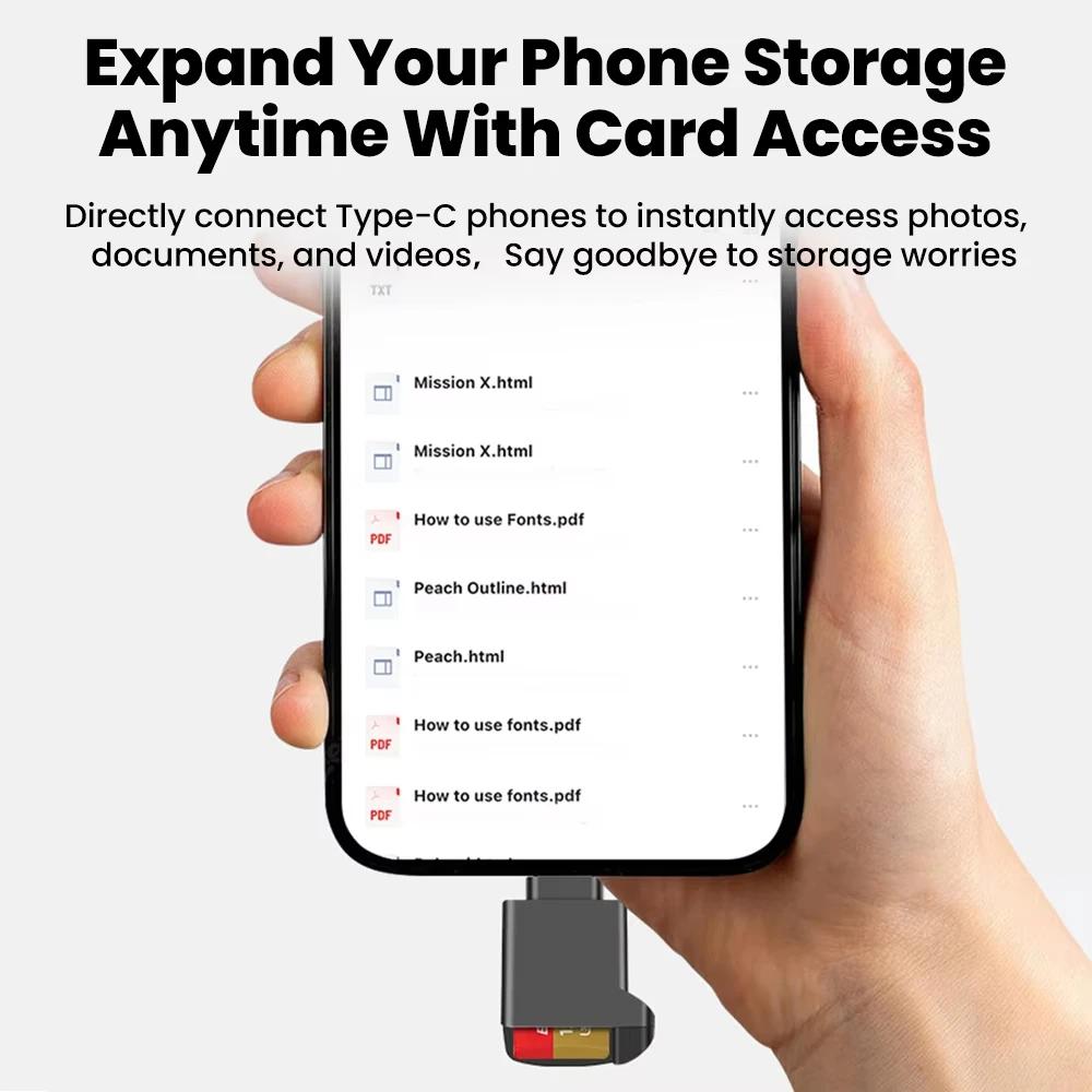 Mini Type C 2.0 TF Card Reader External Storage Black Stretch Design for iPhone USB-C 2.0 Memory Stick TF Card Reader