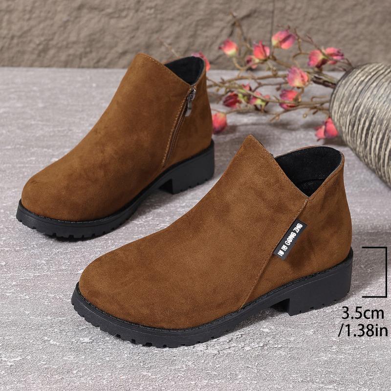 Women's Boots Autumn and Winter New Suede and Bare Boots Side Zipper Square Heel Short Boots