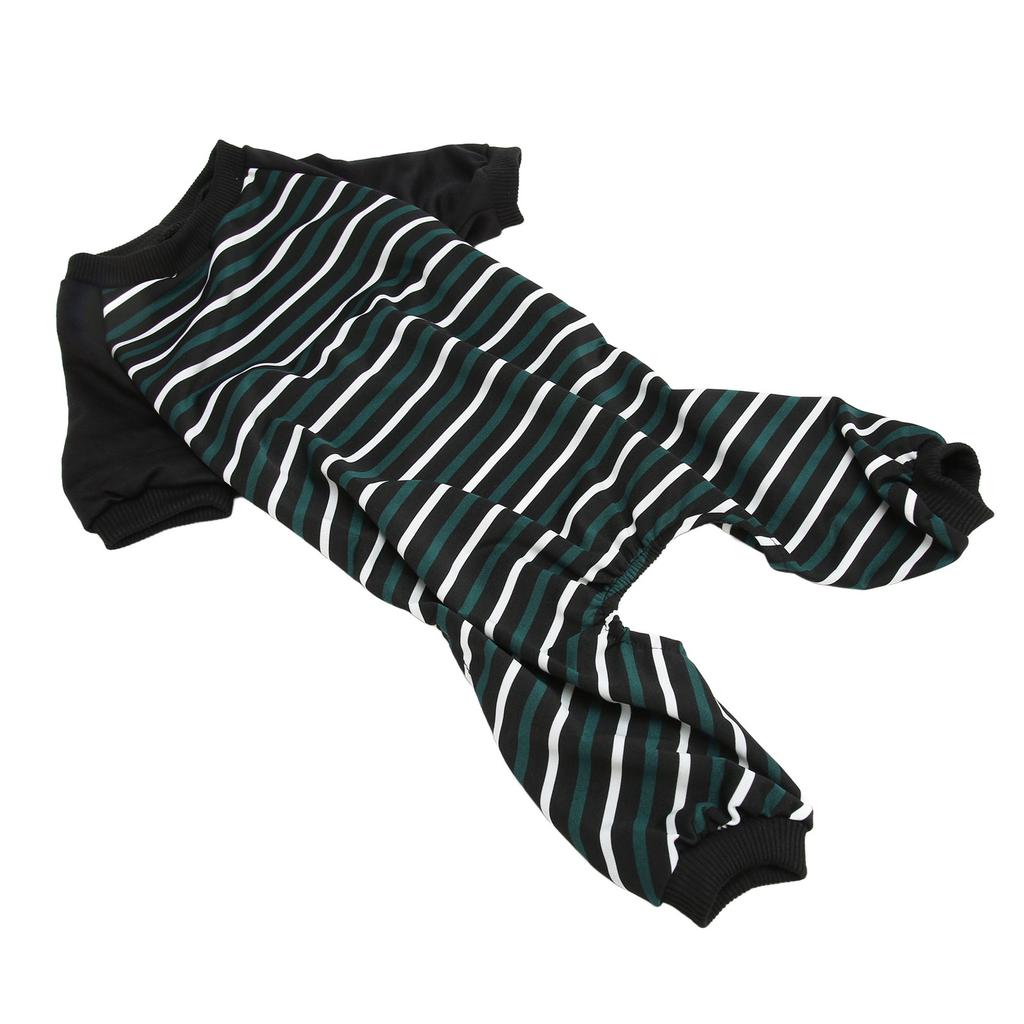 Striped Dog Pajamas Soft Stretchy Fashionable 4 Legged Puppy Pajamas for Cats Dogs Green and White