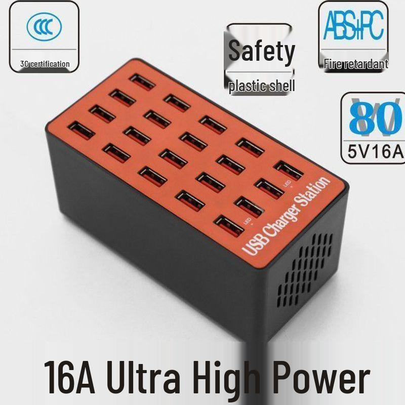 20-Port High Power USB Fast Charger 20A Charging Station for Smartphones & Tablets