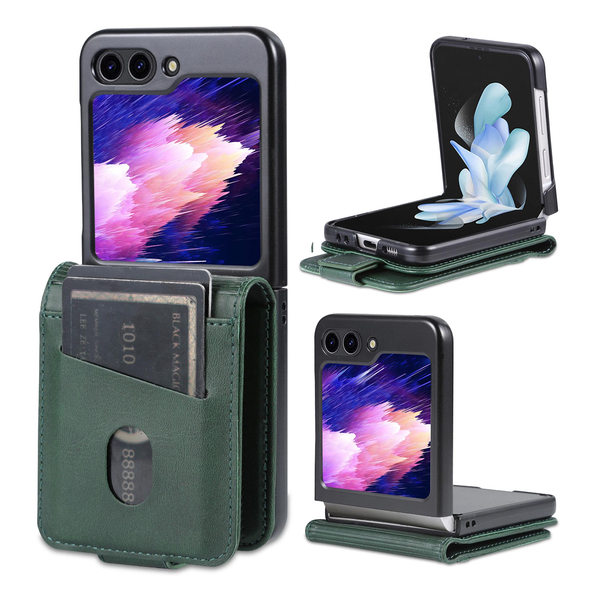 

For Samsung Galaxy Z Flip7 FE 5G/Z Flip6 5G Case Card Holder PU Leather Phone Cover Cowhide Texture Green