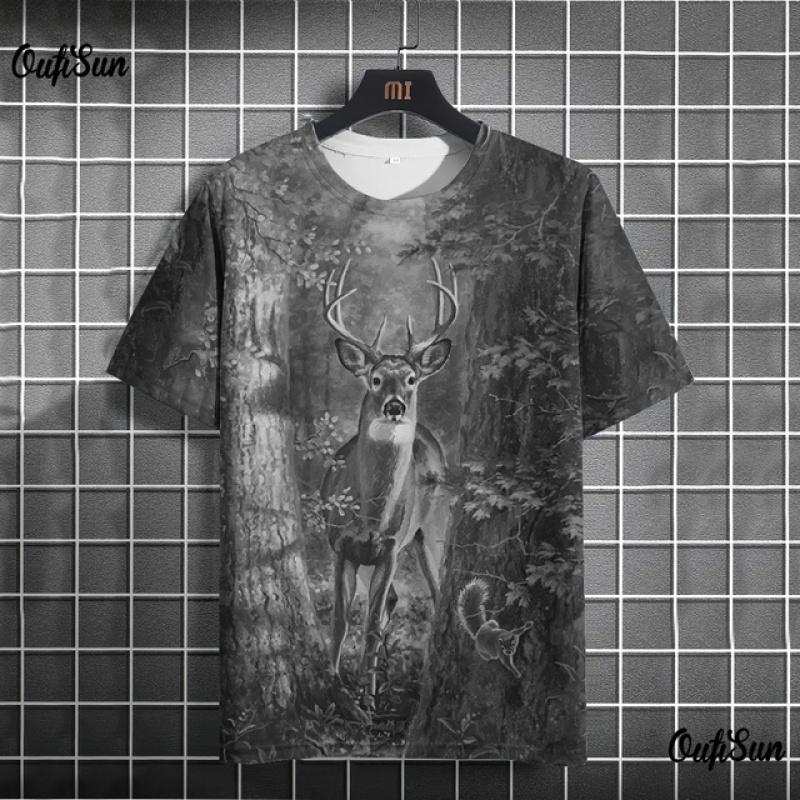 3d Animal Print Men's T-Shirt Deer Pattern Tops Fashion Street Short Sleeve Crew Neck Pullover Oversized Men's Clothing
