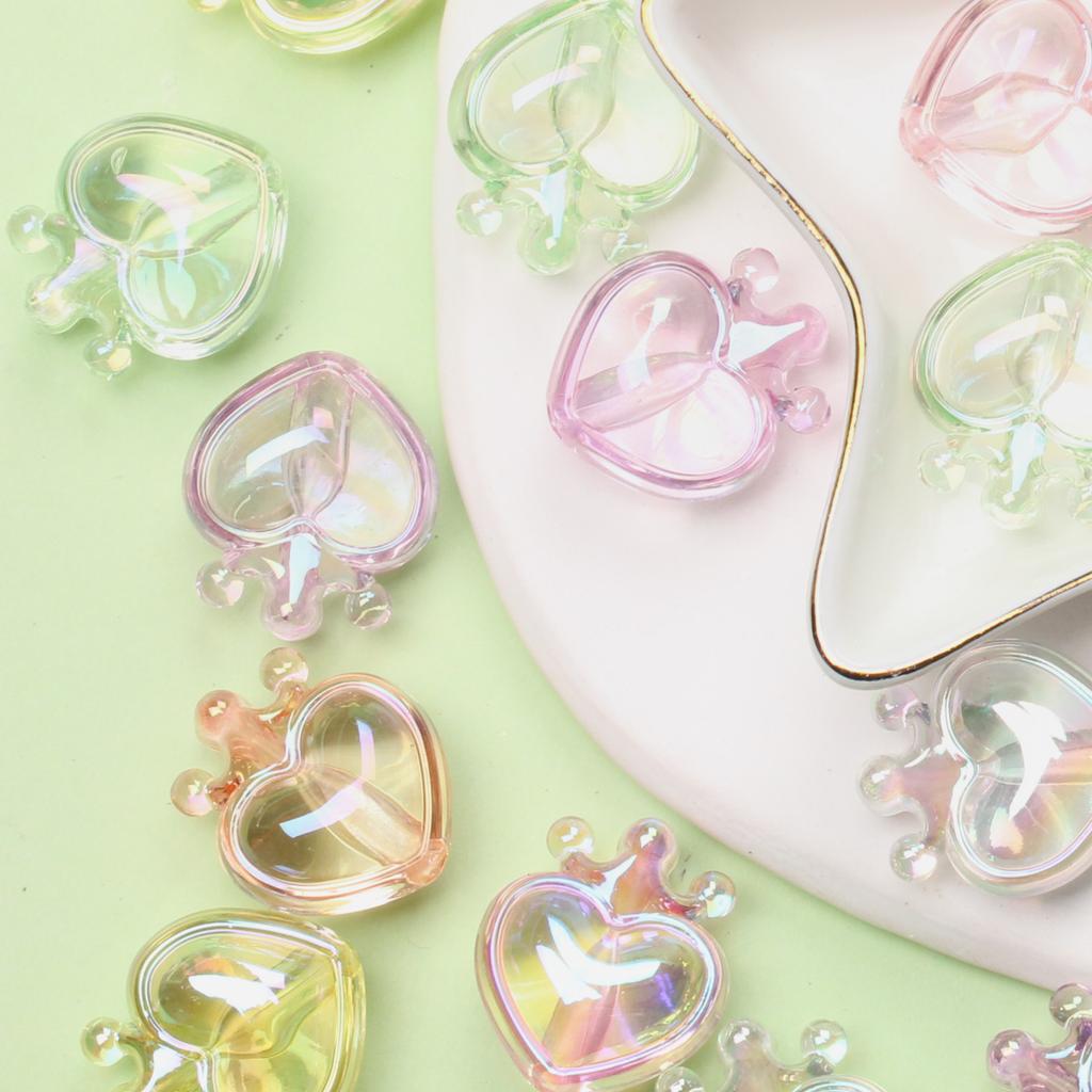 5pcs DIY Bracelet Necklace Transparent Crown Peach Heart Loose Beads Fashion Pendant Vertical Hole UV Plated Dazzle Handmade Materials