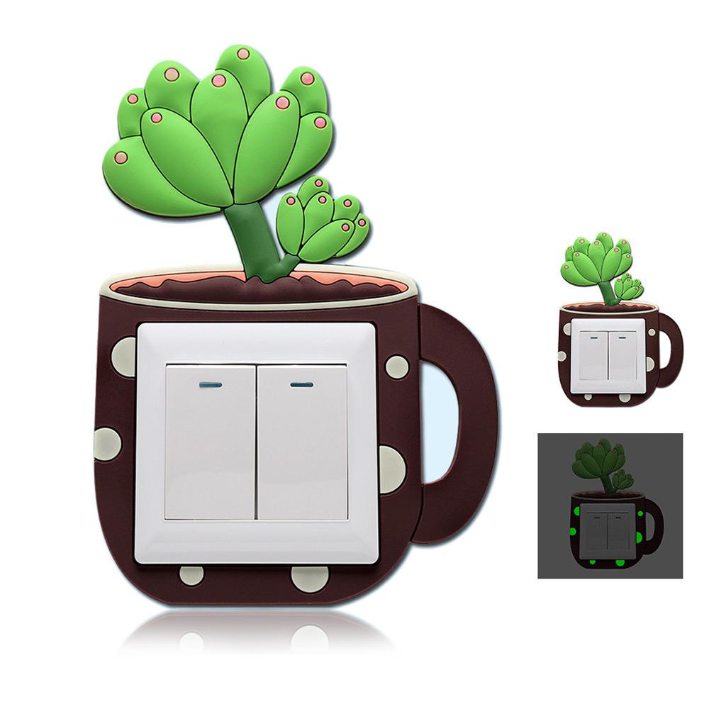Cute Cartoon 3D Cactus Fluorescent Wall Silicone On-off Switch Stickers 1Pc