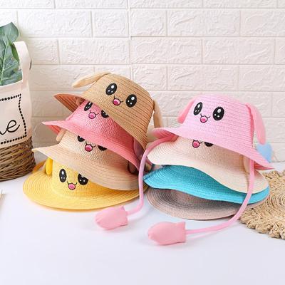Summer Baby  Bag Sunhat With Moving Ears Children Rabbit Straw Hats Caps