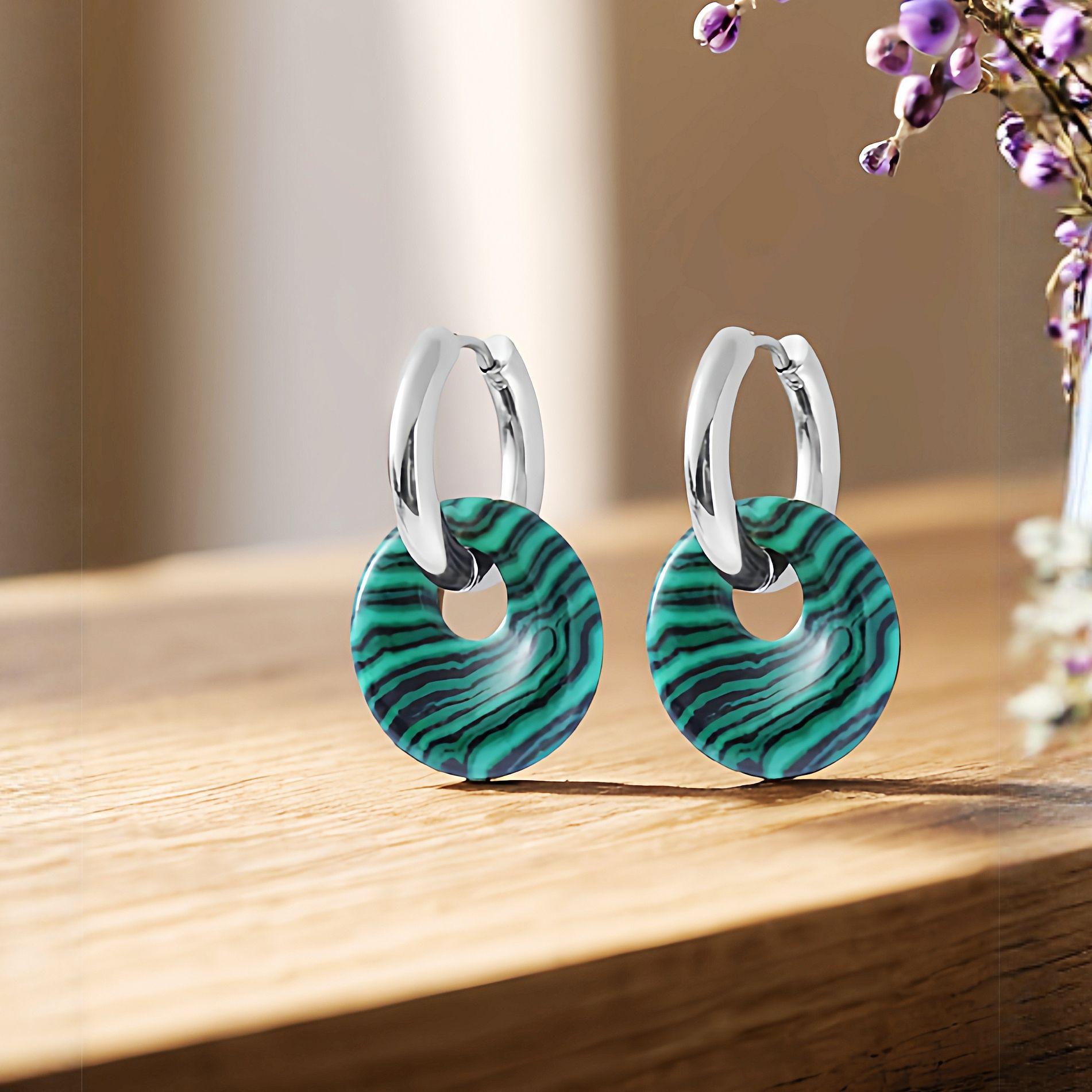 

Premium Natural Stone Crystal Donut Earrings Fashion Commuter Safety Buckle Earrings Stainless Steel Earrings Jewelry
