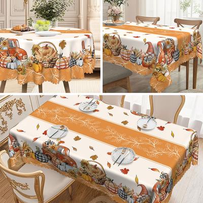 1 Piece Autumn Pumpkin Sunflower Truck Tablecloth Orange Tablecloth Maple Leaf Tablecloth, Suitable For Round/Rectangular Tables