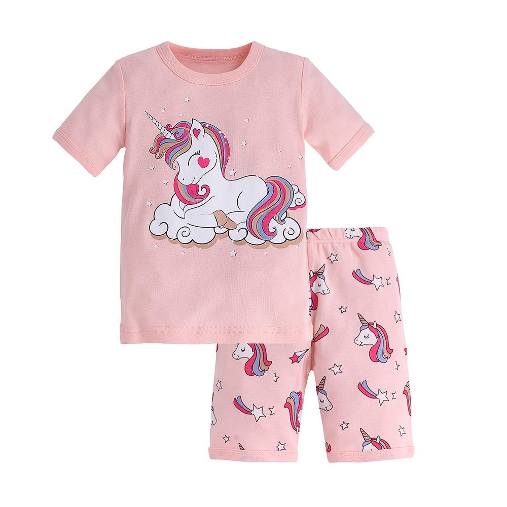 Girls' Pure Cotton Cartoon Pajamas - Spring/Summer 2025, Short Sleeve, European & American Style Baby Homewear.
