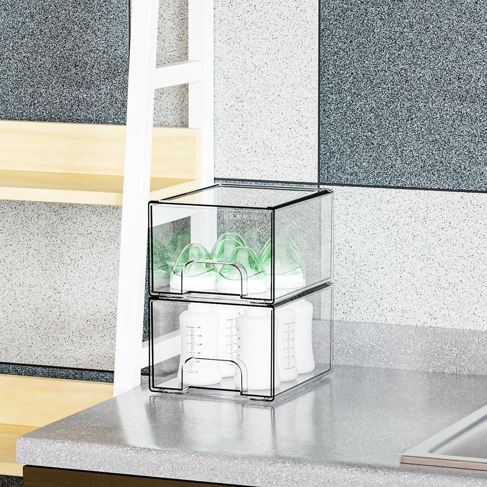 4pcs Stackable Storage Drawers Clear Home Storage Box Stackable Storage Drawers-Organize Makeup, Medicine Storage Accessories