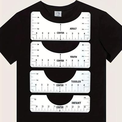 4pcs Transparent Acrylic T-shirt Alignment Ruler, Clothing Graphic Ruler, Front and Back Measurement, Sewing Guide Tools