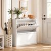 Shoe Cabinet With 2 Flip Compartments Adjustable Shelves For Up To 8 Pairs Of Shoes White