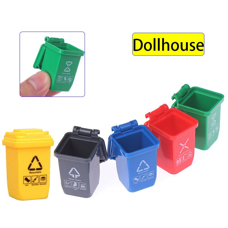 5pcs/set 1:12 Dollhouse Miniature Trash Can Model Furniture Accessories For Doll House Decor Kids Play Toys