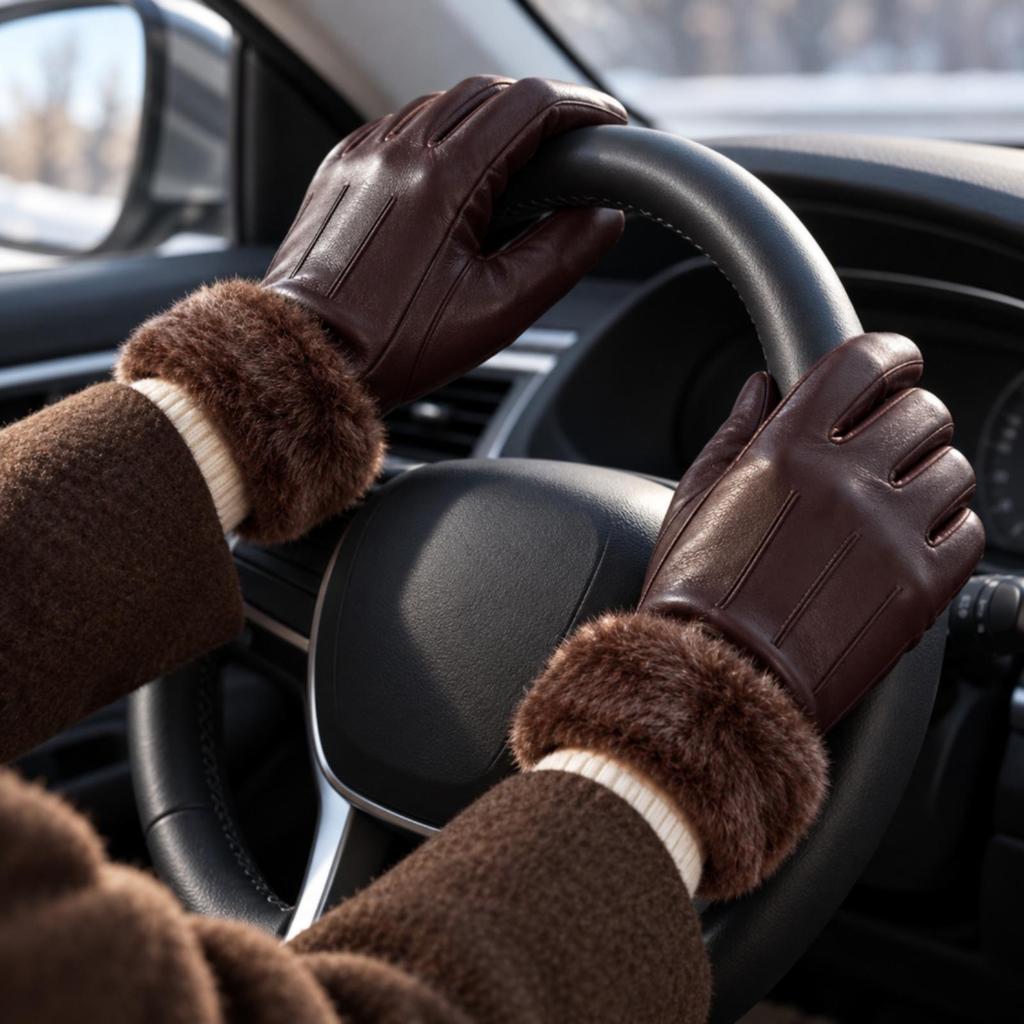 FullFinger Winter Gloves Windproof Leather WaterResistant for Driving, Biking,