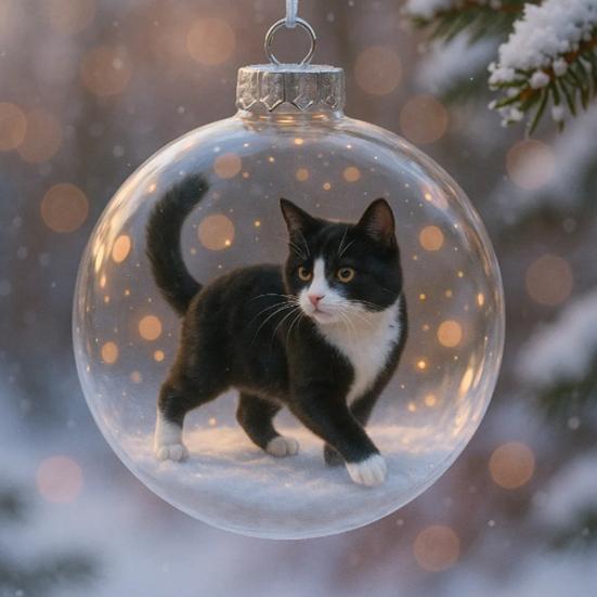 Cute Cat Christmas Ball Ornament 3D Animal Clear Plastic Ball Xmas Tree Ornaments