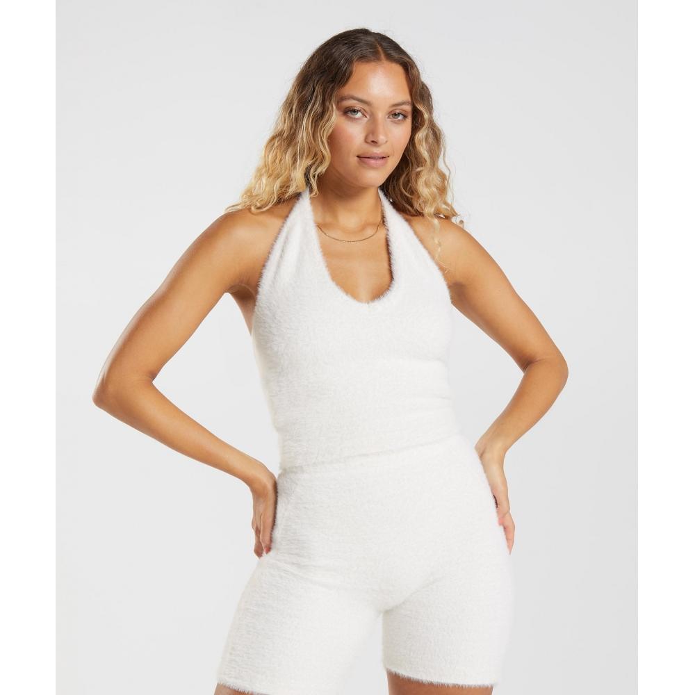 Gymshark Whitney Eyelash Knit Midi Halter Top Skylight White B4a5a Wbkh