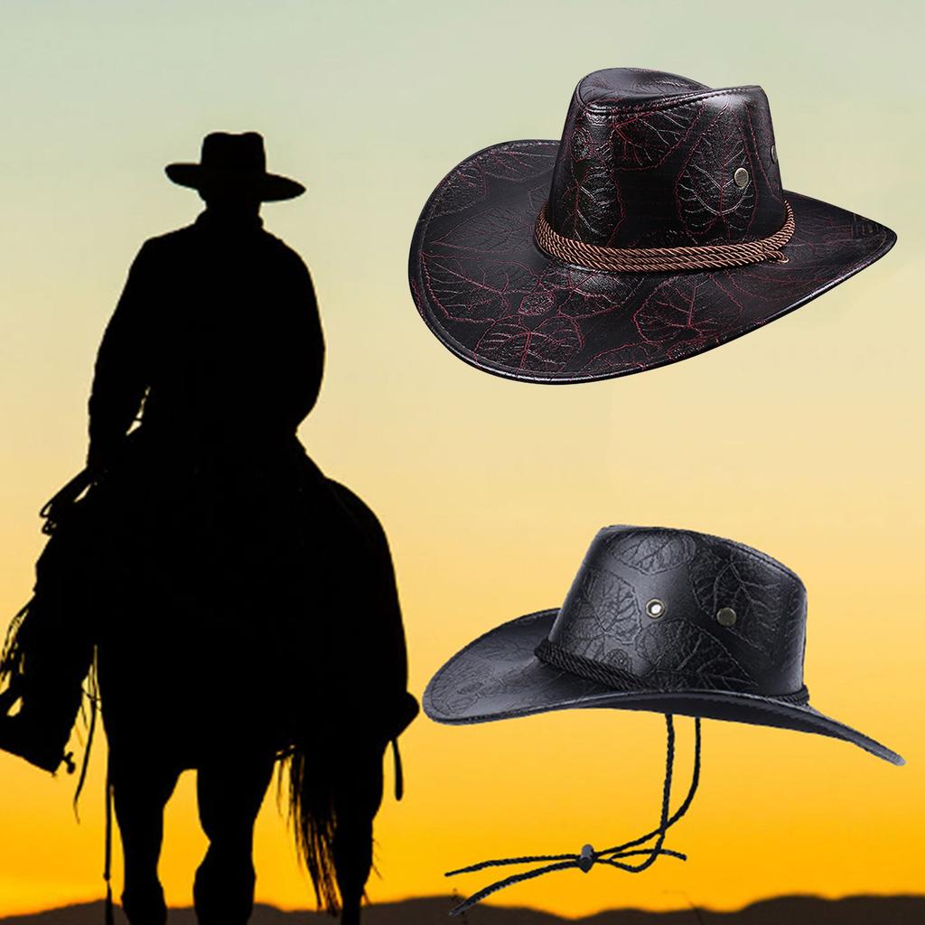 Vintage Sun Shield Hat Widen Brim Western Hat Vintage Leather Western Hat for Men Women Hiking Camping Fishing Travel