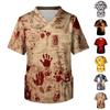 Men's V Neck Short Sleeve Halloween Print Pocket Scrub Top Lightweight Breathable Medical Uniform Shirt for Healthcare Professionals