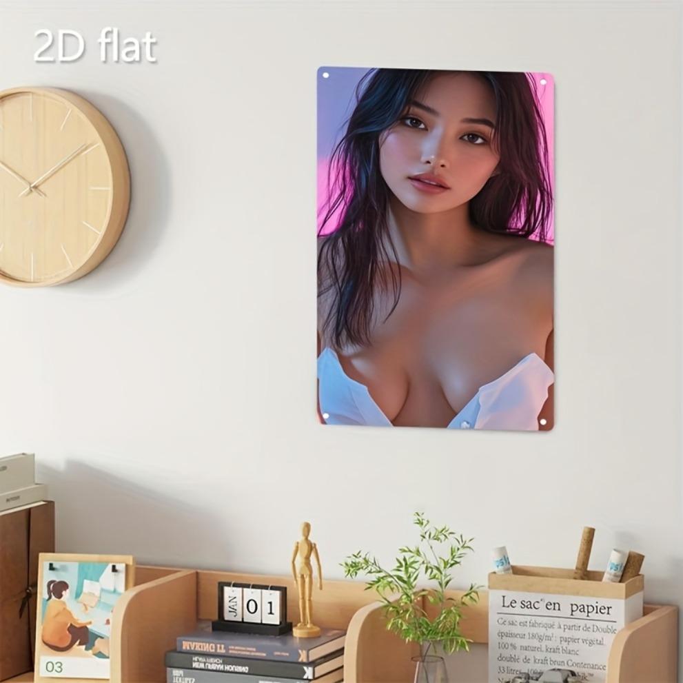 Minimalist Pink White 2D Metal Female Face Art Sign, Durable Flat Iron Wall Decor for Home Bar Cafe Bedroom, Easy Install Holes,