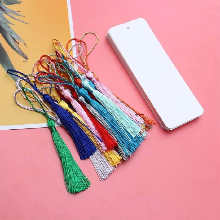 Set Of 10 White Paper Bookmarks with Tassels Handmade Reading Bookmarks Supplies for Kid Adult Art Painting Project