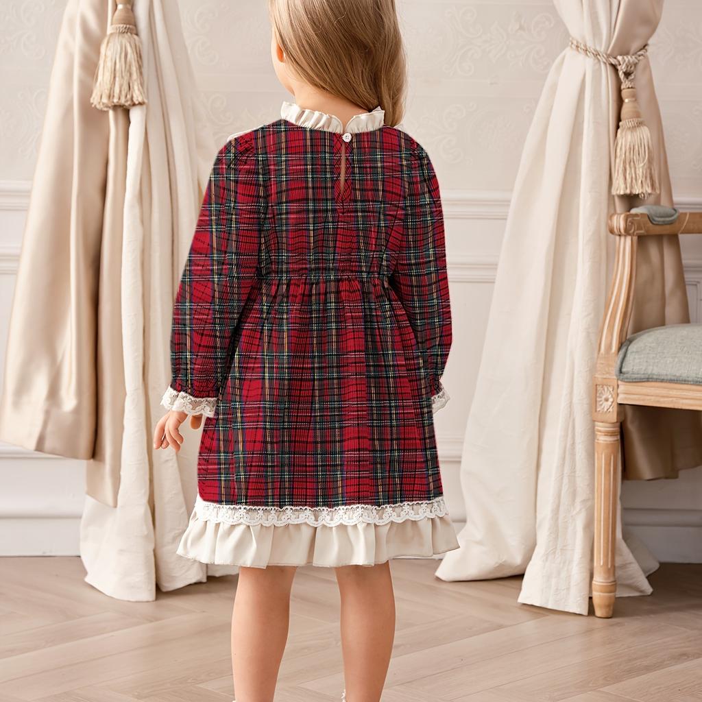 Kinderbekleidung Neues Herbst Winter Mädchen College-Stil Rüschen Karokleid