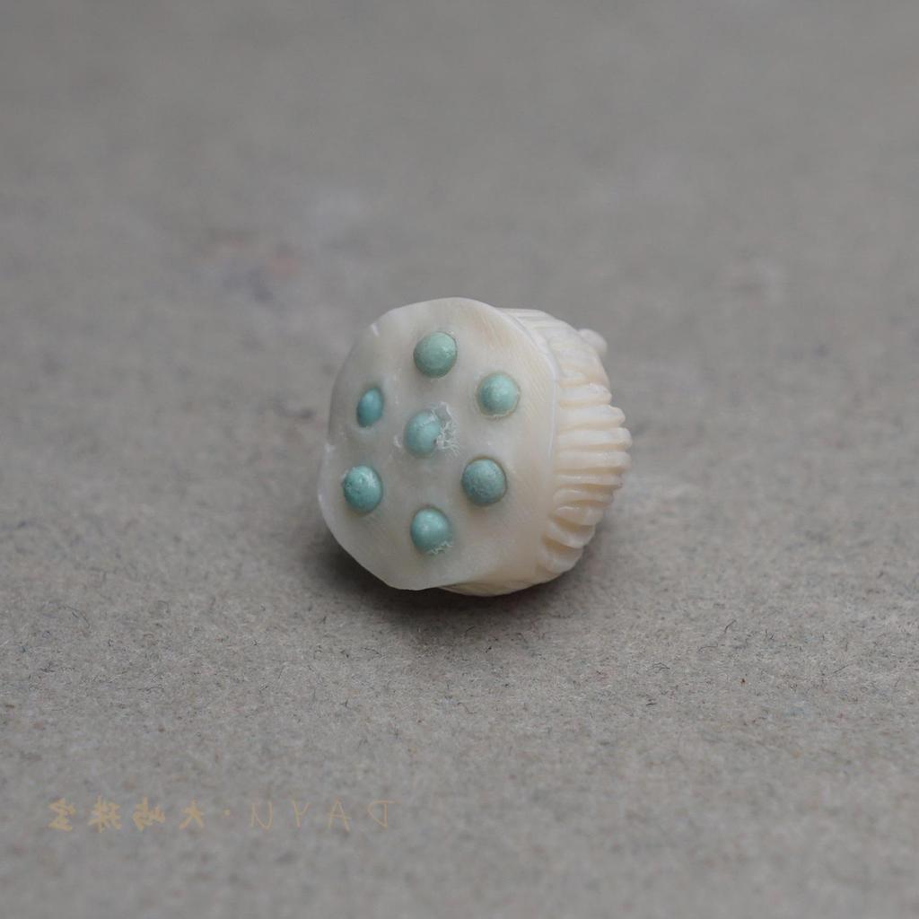 Natural Mammoth Ivory Carving with Turquoise Lotus Pod Hand Chain Accessory.