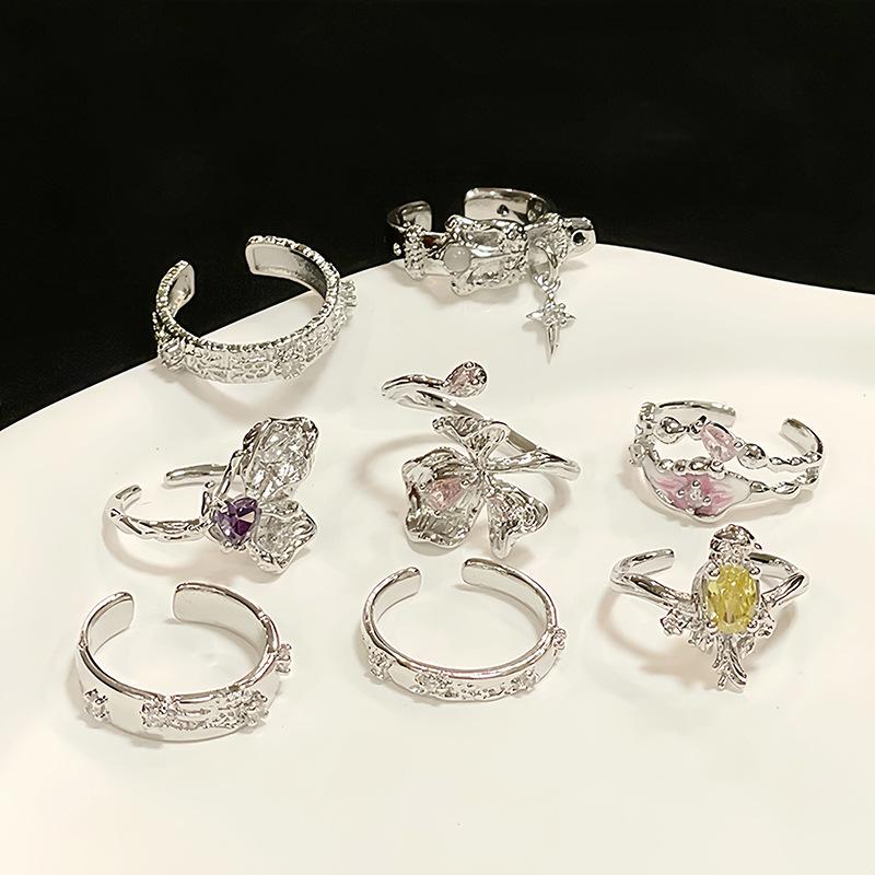 Bird Flower Irregular Fold Butterfly Stacked Open Ring High Sense Zircon Personality Niche Design Ring