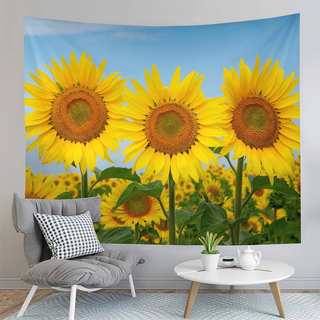 Sunset Sunflowers Field Tapestry Warm Yellow Floral Plant Tapestry Home Living Room Bedroom Dorm Wall Hanging Decorative Blanket