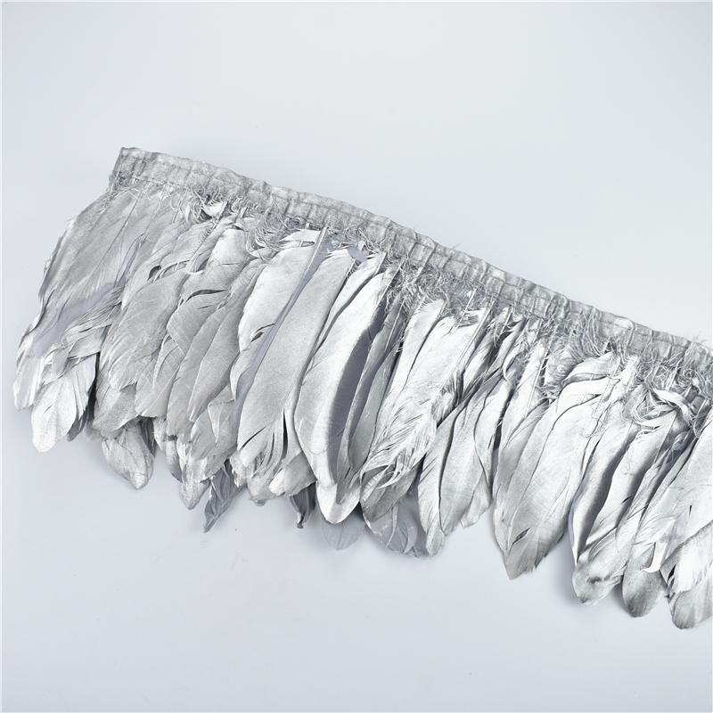 2Meters Gold Silver Goose Feathers On Tape Trims Ribbon Dress Feather Fringe Trim Plumes Clothes Wedding Needlework Decoration