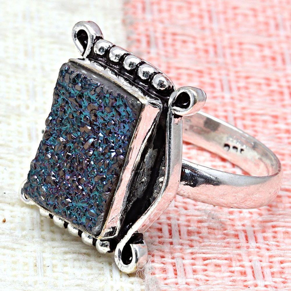 Titanium Drusy Gemstone Handmade Silver Jewelry "9"