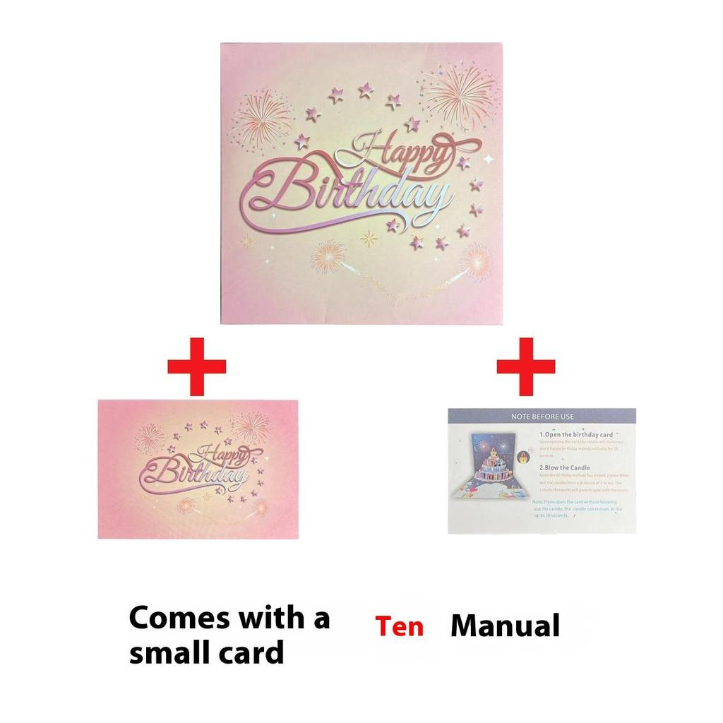 Blasbare Musikfeuerwerk 3D-Grußkarte, kreative handgefertigte Hohlpapierschnitzerei, Geschenk, 3D-Geburtstagskarte