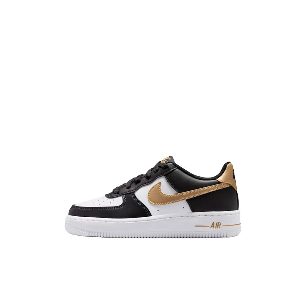 Nike Air Force 1 GS Black White Metallic Gold Kids Sneakers CT3839-009