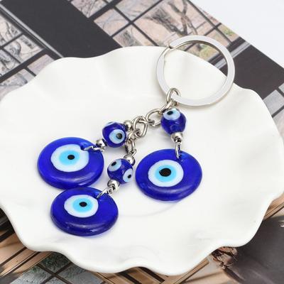 Fashion Creative Good Lucky Feather Palm Bule Key Ring Demon Eye Key Chain Ornament Car Key Pendant