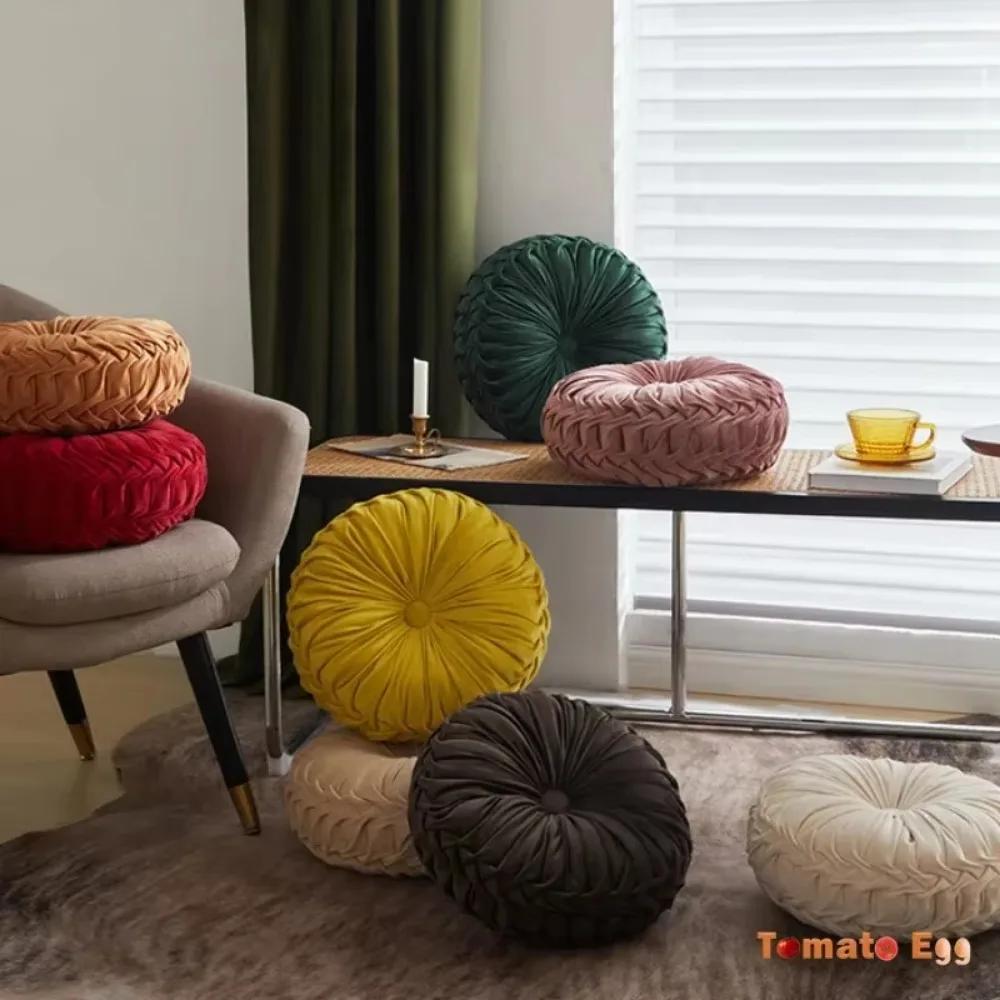 Velvet Pillow Round Pumpkin Seat and Back Cushions Lumber Support for Sofas Chairs Beds Cars Colorful Floor Cushions Home Decor