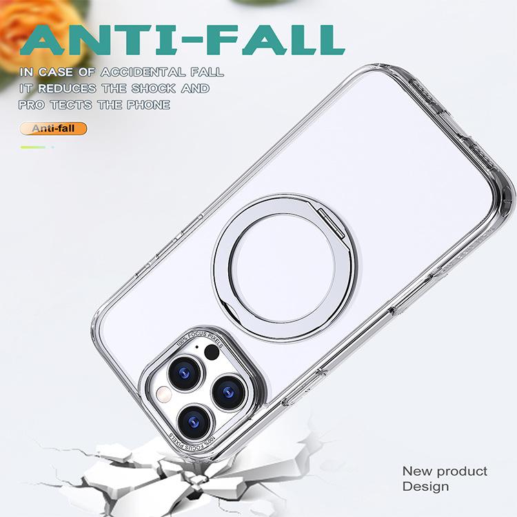 For IPhone 16 Pro Phone Case Transparent Rotating Pivot Magsafe Magnetic Bracket for Apple 15 Protective Case
