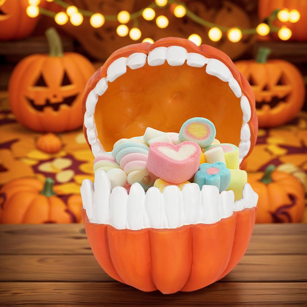 Resin Pumpkin Storage Box Case Plastic Container Holder Props Pumpkin Tricky Candy Bucket for Halloween Thanksgiving Day Party