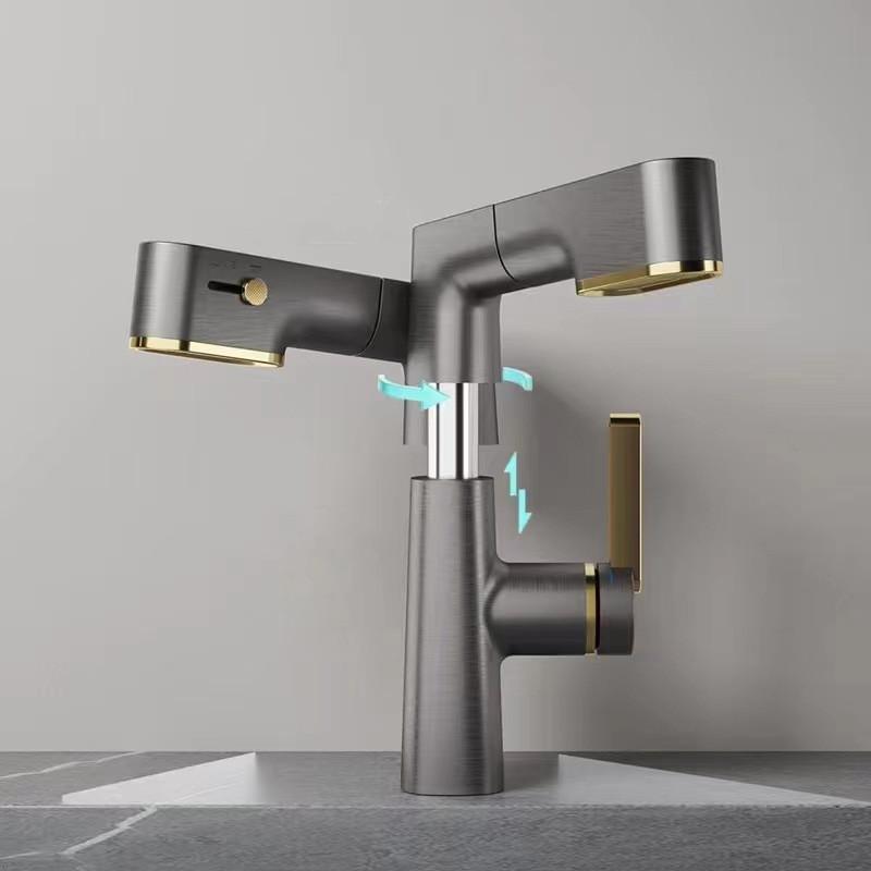 Intelligent Digital Display LED Basin Faucet Pull Out Elevate Rotation Water Mixer Sink Tap Bathroom  Washbasin Vanity Faucet