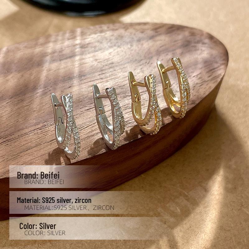 925 Sterling Silver Zirconia Crossover Ear Cuff Hoops - Women's Twisted Line Earrings